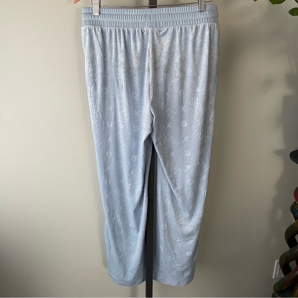 Paris Hilton Velvet Velour Track Lounge Pants Embellished Rhinestones Baby Blue - Picture 5 of 9